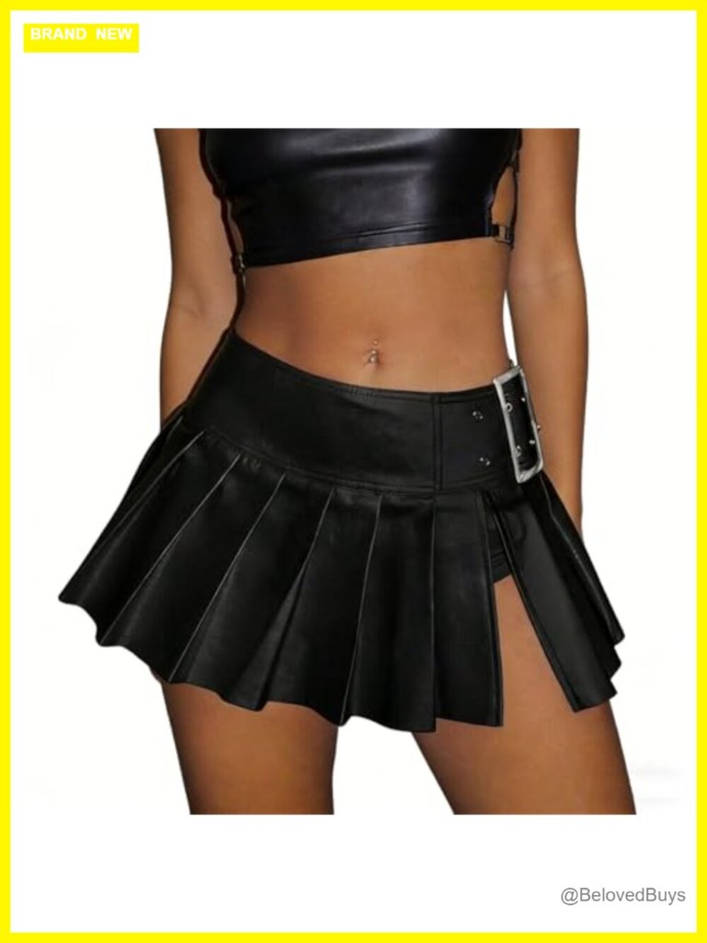 Y2K Faux Leather Pleated Side Slit Micro Mini Skirt